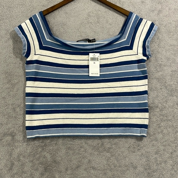 NEW Lauren Ralph Lauren Womens XL Striped Off-The-Should Multi color Crop H692 - Picture 2 of 8